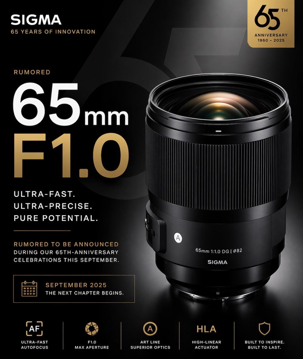 Sigma is rumored to release a new 65mm ultra-fast (faster than f/1.2) autofocus lens in September